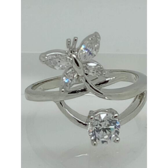 Vintage White Gold GP Round Marquise Cut Sim Diamond CZ Butterfly Ring Size 8.25 - Picture 1 of 10